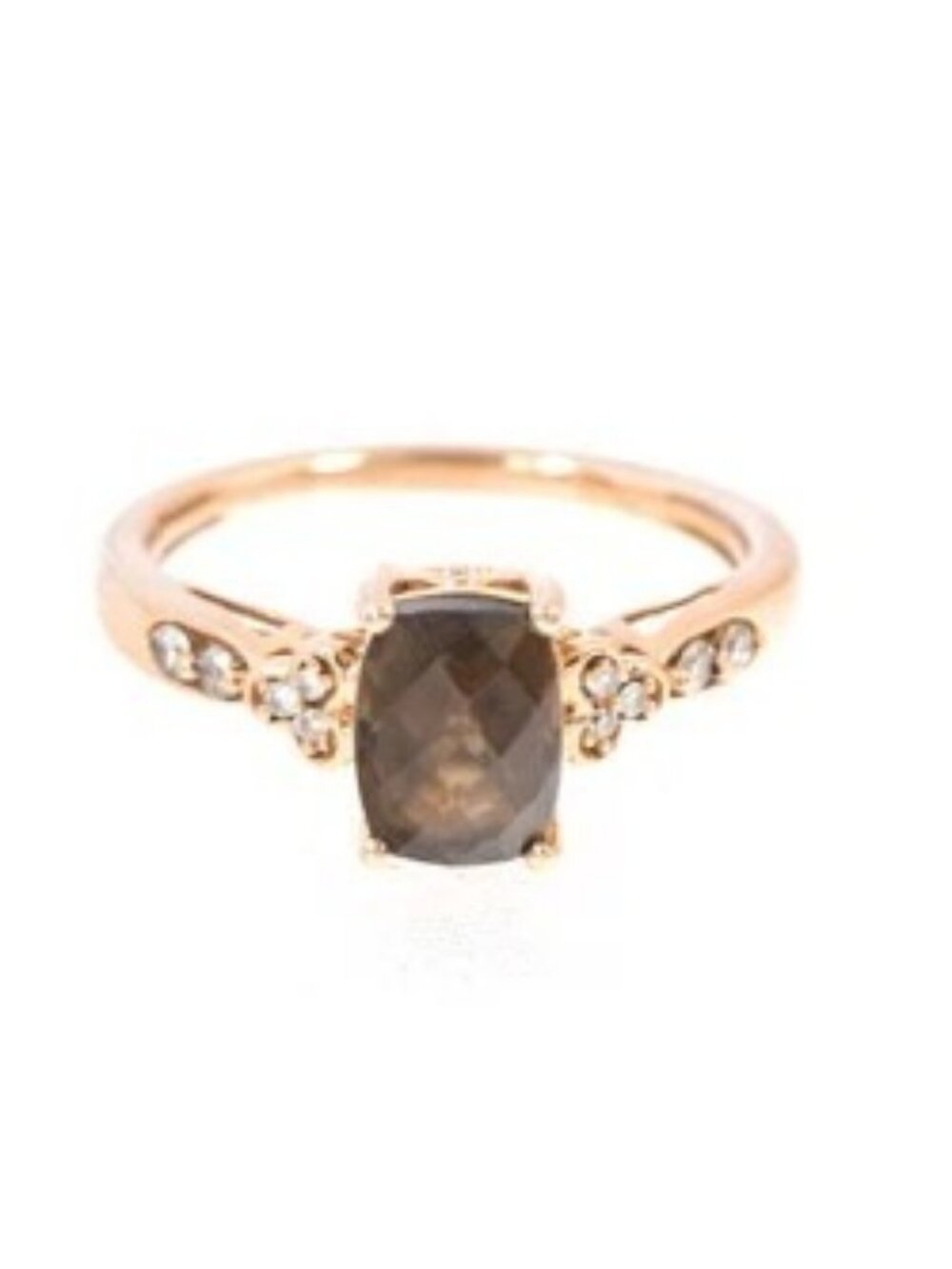 LeVian Smoky Quartz 14k 585 Rose Gold Diamond Ring Size 6.5